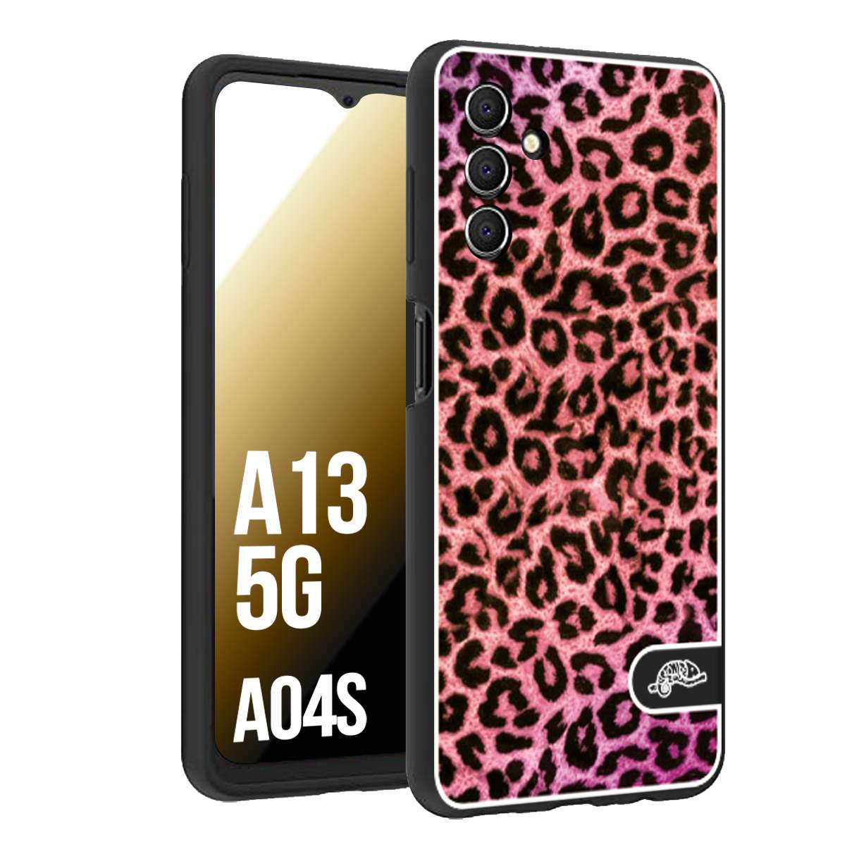 CUSTOMIZZA - Custodia cover nera morbida in tpu compatibile per Samsung A04S - A13 5G leopardato maculato donna rosa leopard