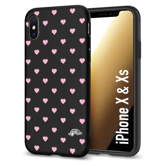 CUSTOMIZZA - Custodia cover nera morbida in tpu compatibile per iPhone X - Xs cuori pois rosa su nero donna pin up vintage