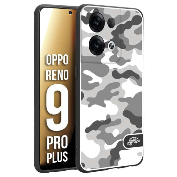 CUSTOMIZZA - Custodia cover nera morbida in tpu compatibile per Oppo Reno 9 PRO PLUS camouflage mimetico militare bianco white