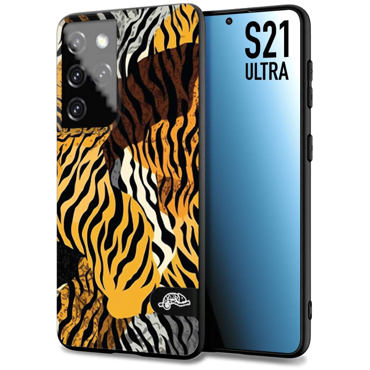 CUSTOMIZZA - Custodia cover nera morbida in tpu compatibile per Samsung S21 ULTRA leopardato tigrato tiger colorata donna fashion estate