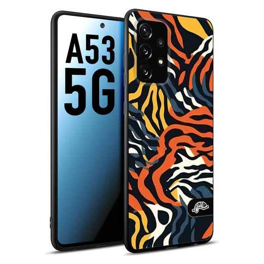 CUSTOMIZZA - Custodia cover nera morbida in tpu compatibile per Samsung A53 5G leopardato maculato tigrato tiger colorata gialla blu arancio