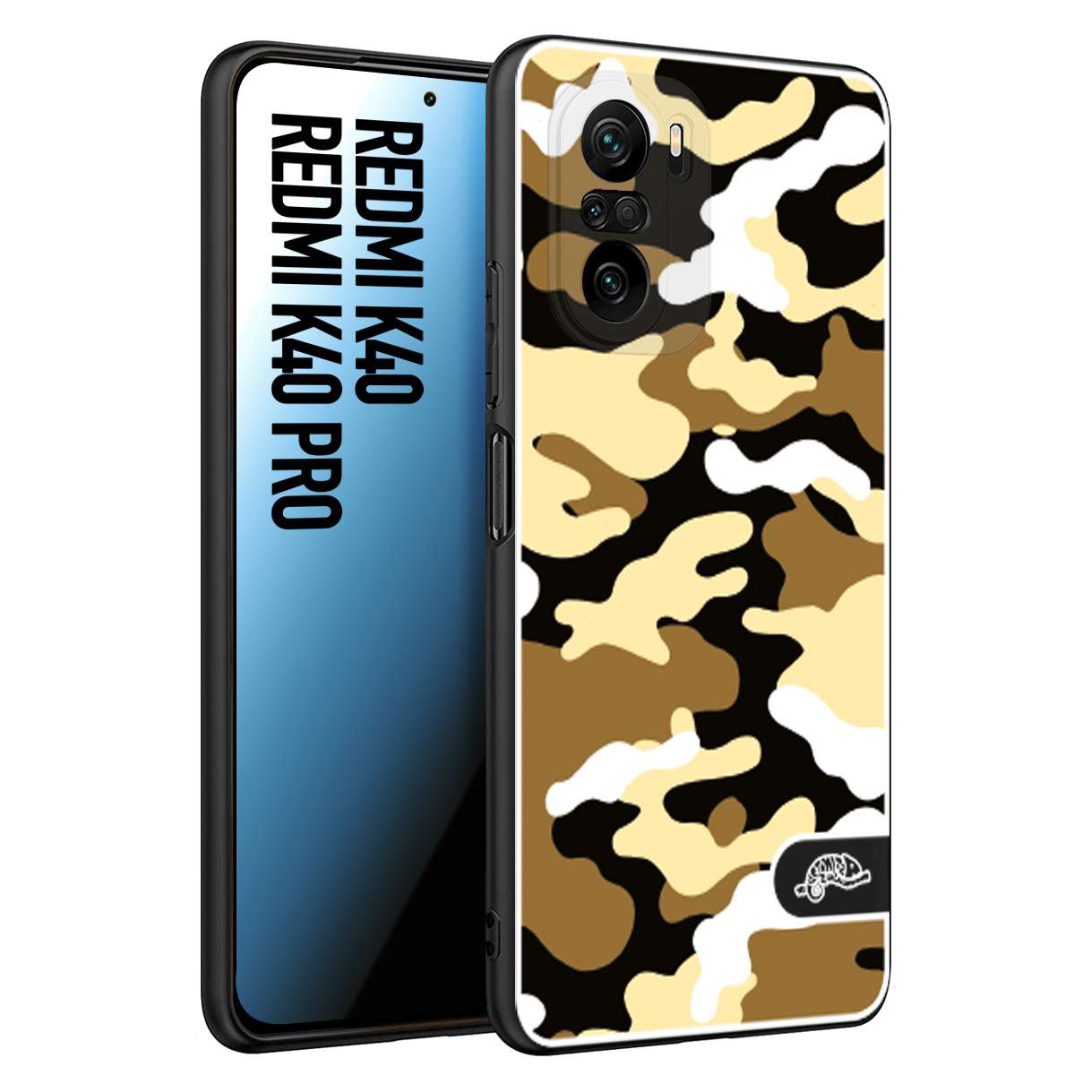 CUSTOMIZZA - Custodia cover nera morbida in tpu compatibile per Xiaomi Redmi K40 - K40 Pro camouflage mimetico militare giallo desert brown