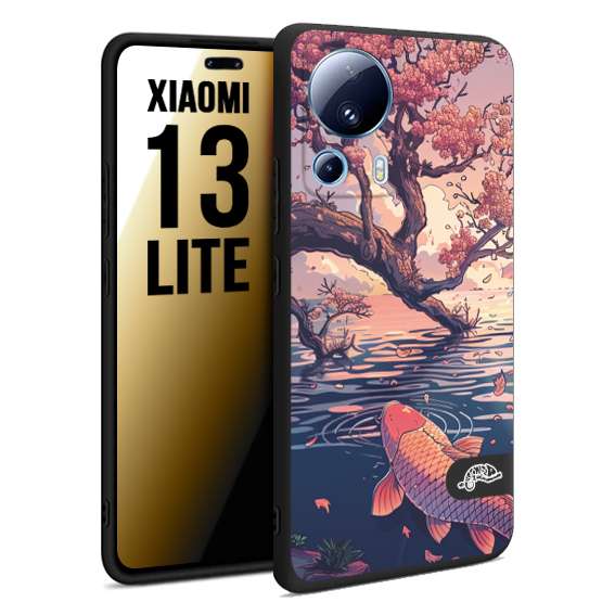 CUSTOMIZZA - Custodia cover nera morbida in tpu compatibile per Xiaomi 13 LITE giapponese lago carpa koi rosa con foglie d'acero disegnata tattoo