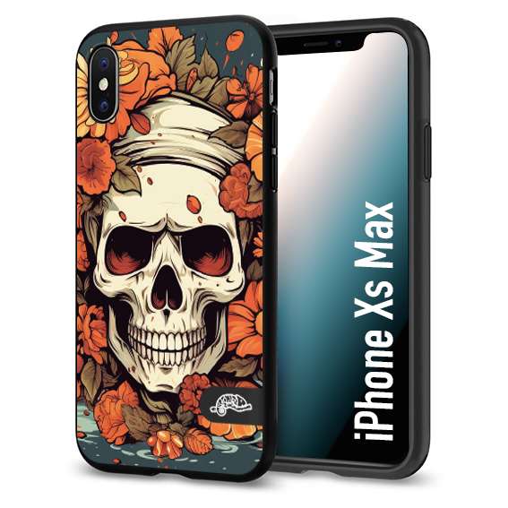 CUSTOMIZZA - Custodia cover nera morbida in tpu compatibile per iPhone Xs Max teschio skull flowers fiori tattoo disegnato alta definizione