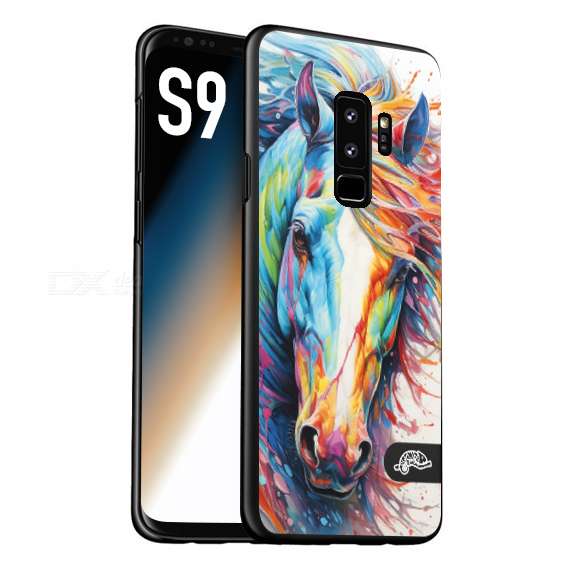 CUSTOMIZZA - Custodia cover nera morbida in tpu compatibile per Samsung S9 animali color cavallo horse viso colori vibranti disegnato schizzo