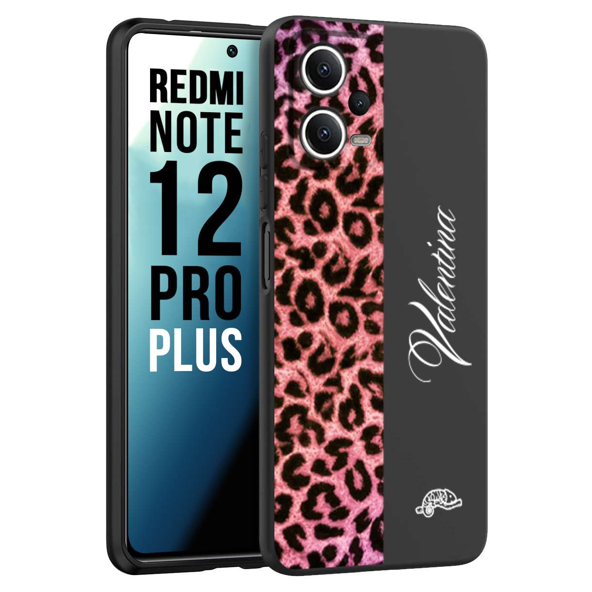 CUSTOMIZZA - Custodia cover nera morbida in tpu compatibile per Xiaomi Redmi Note 12 PRO PLUS leopardato rosa fucsia personalizzata nome iniziali