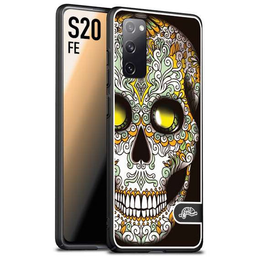 CUSTOMIZZA - Custodia cover nera morbida in tpu compatibile per Samsung S20 FE teschio messicano Mexican skull bianco verde giallo