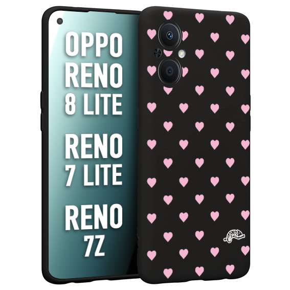 CUSTOMIZZA - Custodia cover nera morbida in tpu compatibile per Oppo Reno 7 Lite - 8 Lite - 7Z cuori pois rosa su nero donna pin up vintage