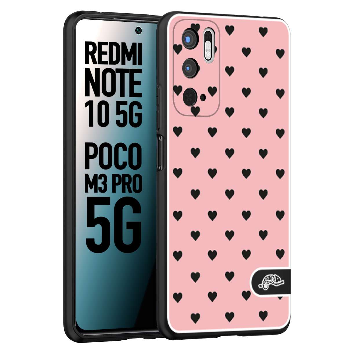 CUSTOMIZZA - Custodia cover nera morbida in tpu compatibile per Xiaomi Redmi Note 10 5G - Poco M3 Pro 5G cuori pois rosa donna pin up vintage