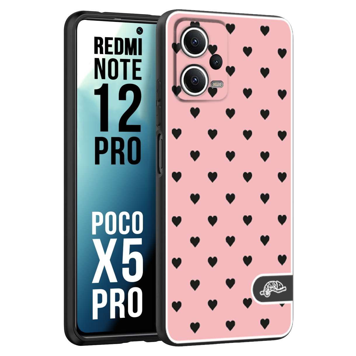 CUSTOMIZZA - Custodia cover nera morbida in tpu compatibile per Xiaomi Redmi Note 12 PRO - POCO X5 PRO cuori pois rosa donna pin up vintage