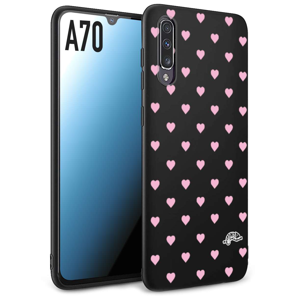 CUSTOMIZZA - Custodia cover nera morbida in tpu compatibile per Samsung A70 cuori pois rosa su nero donna pin up vintage