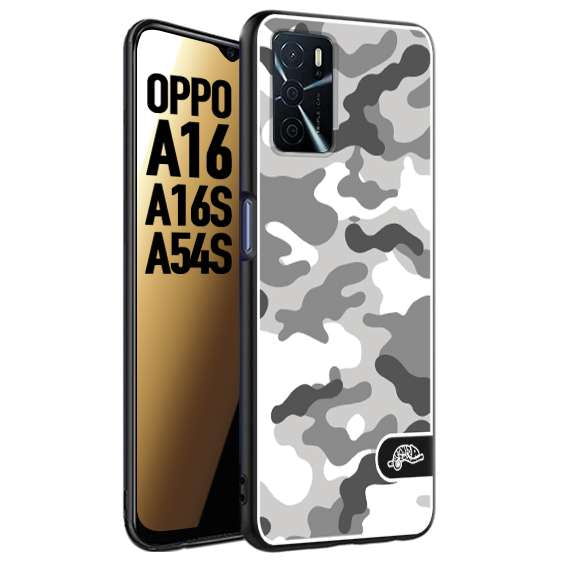 CUSTOMIZZA - Custodia cover nera morbida in tpu compatibile per Oppo A16 - A16S - A54S camouflage mimetico militare bianco white