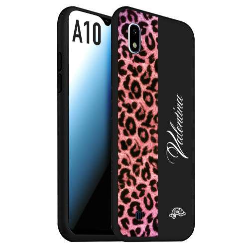 CUSTOMIZZA - Custodia cover nera morbida in tpu compatibile per Samsung A10 leopardato rosa fucsia personalizzata nome iniziali