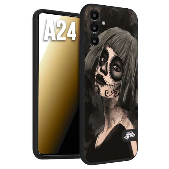 CUSTOMIZZA - Custodia cover nera morbida in tpu compatibile per Samsung A24 chicana messicana dea de la muerte donna santa tattoo disegnata