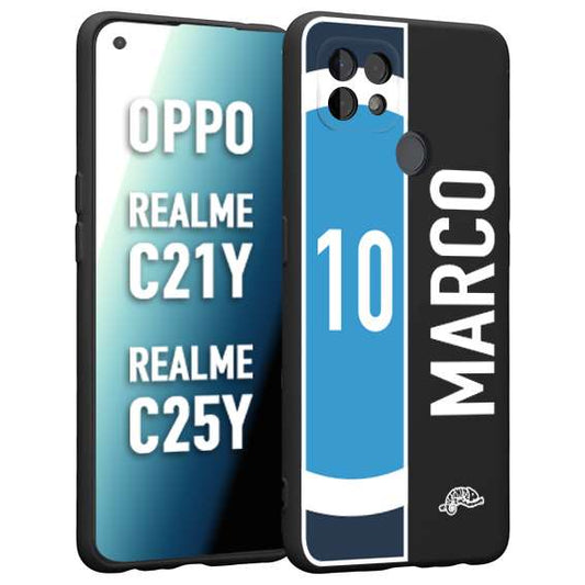 CUSTOMIZZA - Custodia cover nera morbida in tpu compatibile per Oppo Realme C21Y - C25Y personalizzata calcio football nome e numero calciatori biancoazzurri bianco celesti