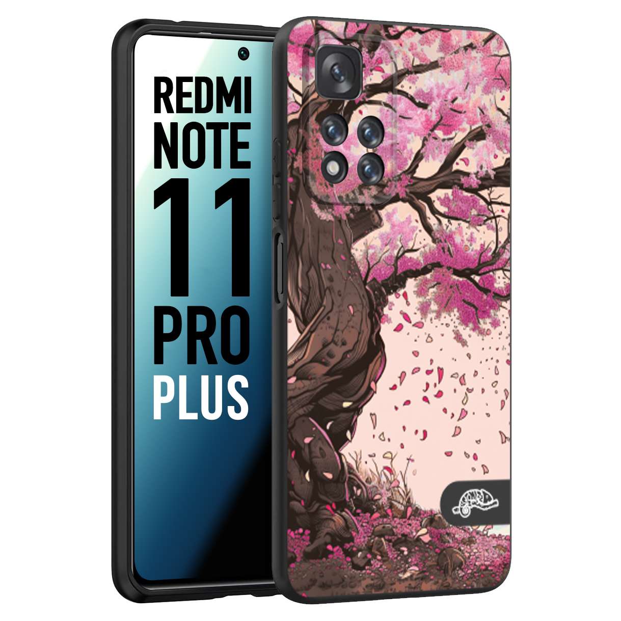 CUSTOMIZZA - Custodia cover nera morbida in tpu compatibile per Xiaomi Redmi Note 11 PRO PLUS giapponese colori morbidi fiori di ciliegio rosa disegnata