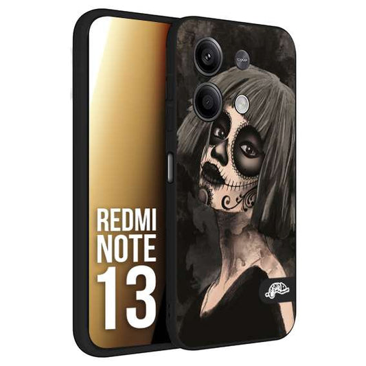 CUSTOMIZZA - Custodia cover nera morbida in tpu compatibile per Xiaomi Redmi Note 13 chicana messicana dea de la muerte donna santa tattoo disegnata