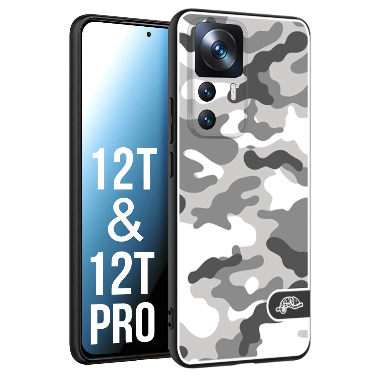 CUSTOMIZZA - Custodia cover nera morbida in tpu compatibile per Xiaomi 12T - 12T PRO camouflage mimetico militare bianco white