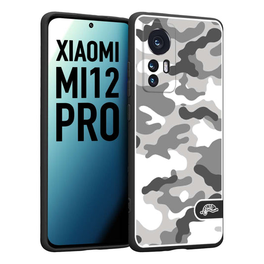 CUSTOMIZZA - Custodia cover nera morbida in tpu compatibile per Xiaomi 12 PRO camouflage mimetico militare bianco white