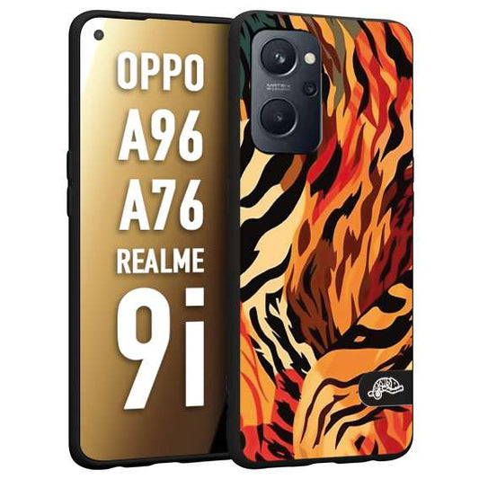 CUSTOMIZZA - Custodia cover nera morbida in tpu compatibile per Oppo Realme 9i - A96 - A76 leopardato maculato tigrato tiger colorata gialla rossa arancio