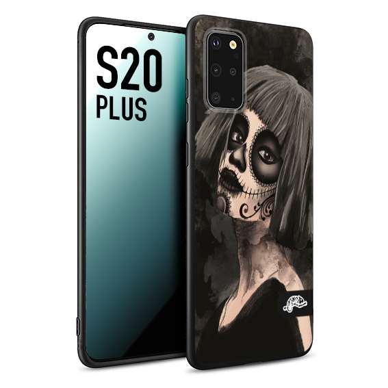 CUSTOMIZZA - Custodia cover nera morbida in tpu compatibile per Samsung S20 PLUS chicana messicana dea de la muerte donna santa tattoo disegnata