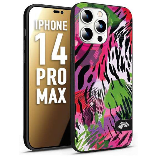 CUSTOMIZZA - Custodia cover nera morbida in tpu compatibile per iPhone 14 PRO MAX leopardato tigrato tiger colorata summer color verde fucsia