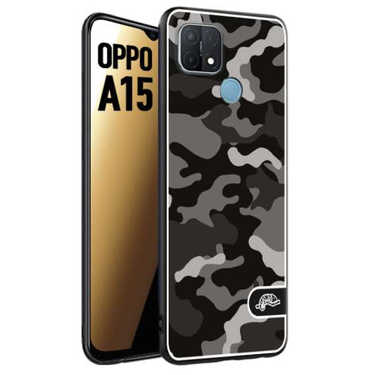 CUSTOMIZZA - Custodia cover nera morbida in tpu compatibile per Oppo A15 camouflage mimetico militare nero black grigio