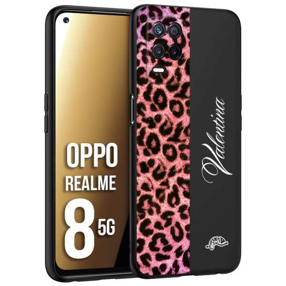 CUSTOMIZZA - Custodia cover nera morbida in tpu compatibile per Oppo Realme 8 5G leopardato rosa fucsia personalizzata nome iniziali