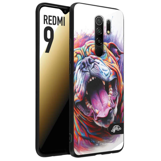 CUSTOMIZZA - Custodia cover nera morbida in tpu compatibile per Xiaomi Redmi 9 animali color bulldog cane dog colori vibranti disegnato schizzo