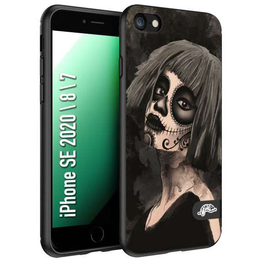 CUSTOMIZZA - Custodia cover nera morbida in tpu compatibile per iPhone 7 - 8 - SE 2020 / 2022 chicana messicana dea de la muerte donna santa tattoo disegnata