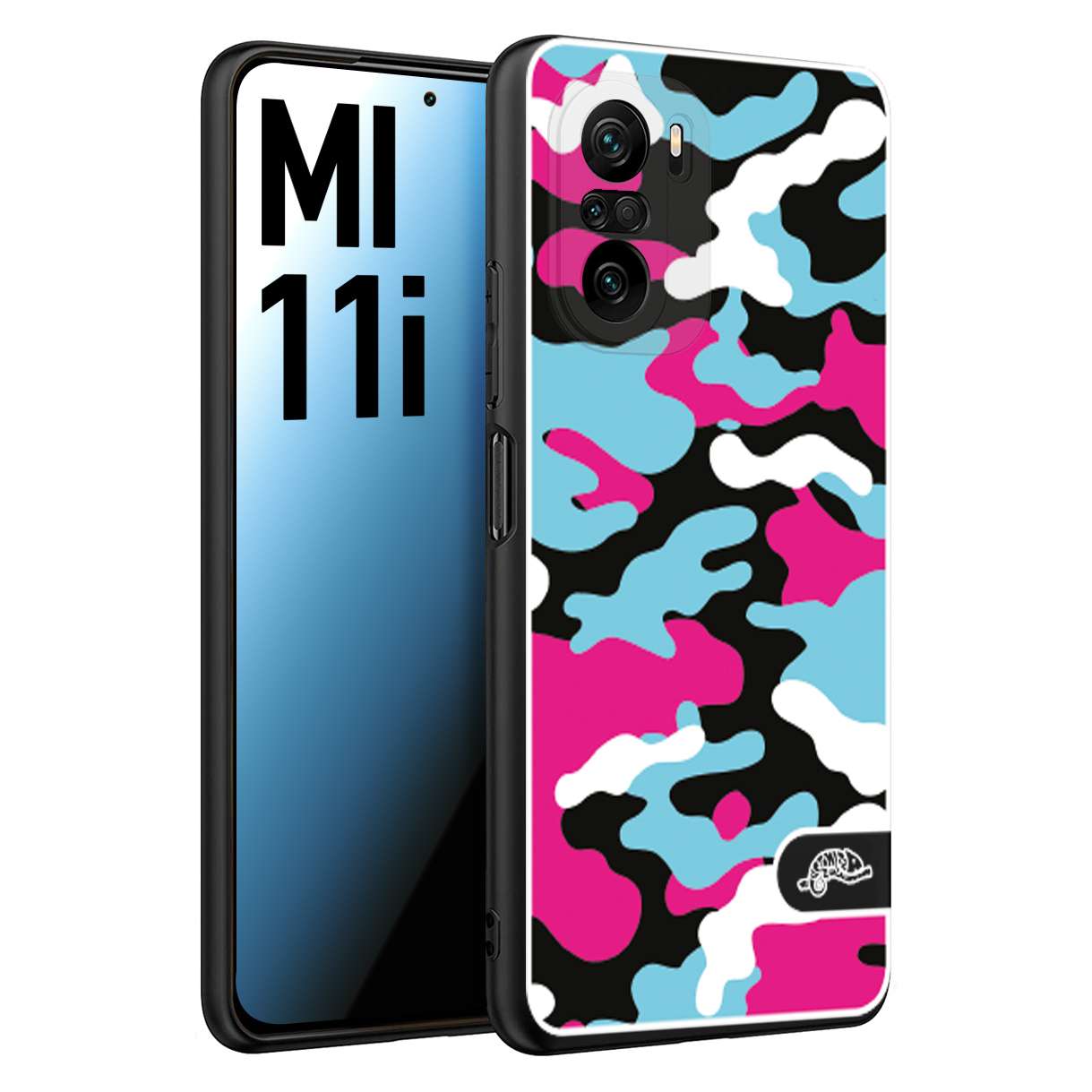 CUSTOMIZZA - Custodia cover nera morbida in tpu compatibile per Xiaomi Mi 11i camouflage mimetico militare fucsia celeste