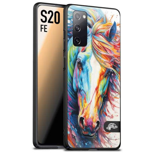 CUSTOMIZZA - Custodia cover nera morbida in tpu compatibile per Samsung S20 FE animali color cavallo horse viso colori vibranti disegnato schizzo