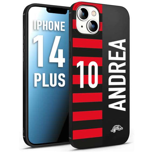 CUSTOMIZZA - Custodia cover nera morbida in tpu compatibile per iPhone 14 PLUS personalizzata calcio football nome e numero calciatori rossonera