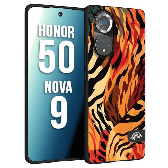 CUSTOMIZZA - Custodia cover nera morbida in tpu compatibile per Huawei Nova 9 - Honor 50 leopardato maculato tigrato tiger colorata gialla rossa arancio
