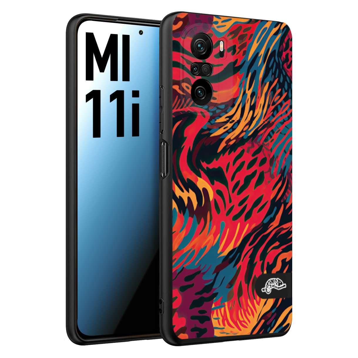 CUSTOMIZZA - Custodia cover nera morbida in tpu compatibile per Xiaomi Mi 11i leopardato maculato tigrato colorata fiamme rossa blu arancione