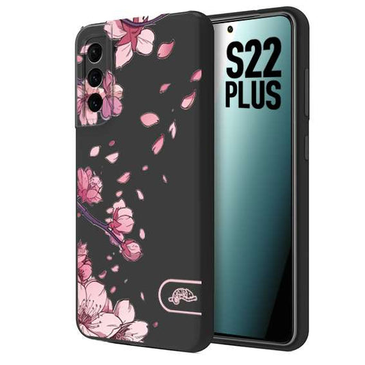 CUSTOMIZZA - Custodia cover nera morbida in tpu compatibile per Samsung S22 PLUS giapponese fiori di ciliegio in fiore a rilievo disegnata tattoo