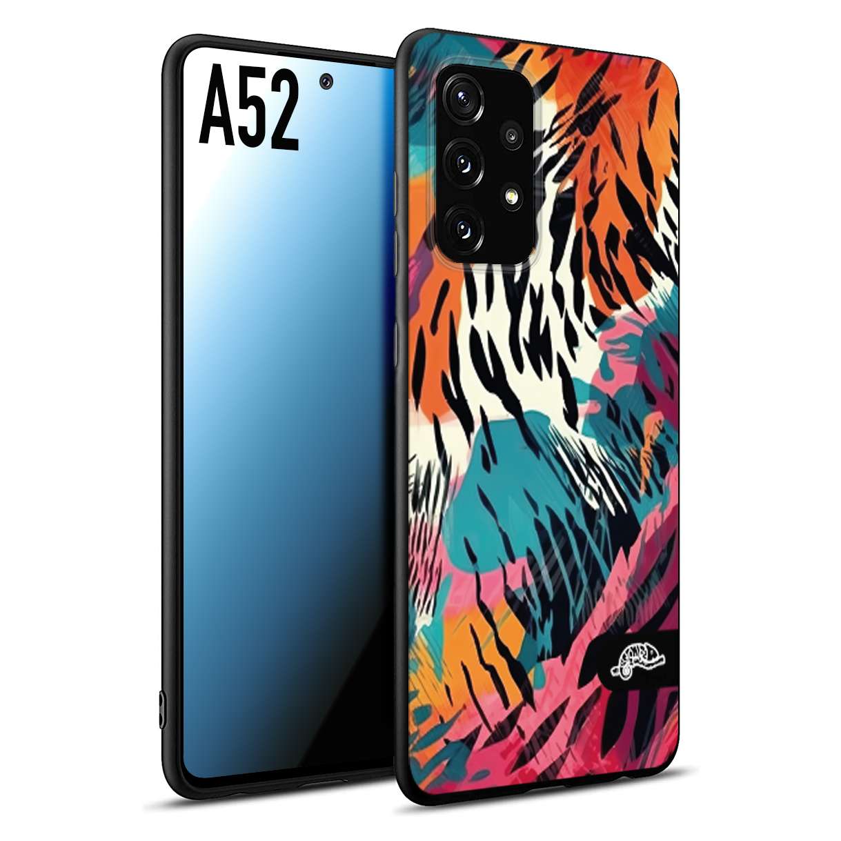 CUSTOMIZZA - Custodia cover nera morbida in tpu compatibile per Samsung A52 leopardato maculato tigrato tiger colorata summer color