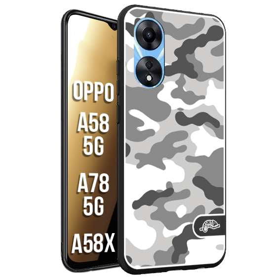 CUSTOMIZZA - Custodia cover nera morbida in tpu compatibile per Oppo A58 5G - A78 5G - A58X camouflage mimetico militare bianco white