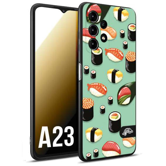 CUSTOMIZZA - Custodia cover nera morbida in tpu compatibile per Samsung A23 sushi disegni giapponese nighiri acquamarina verde