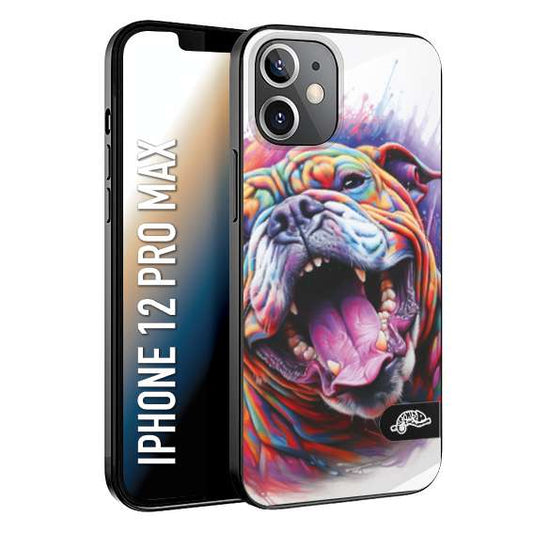 CUSTOMIZZA - Custodia cover nera morbida in tpu compatibile per iPhone 12 PRO MAX animali color bulldog cane dog colori vibranti disegnato schizzo