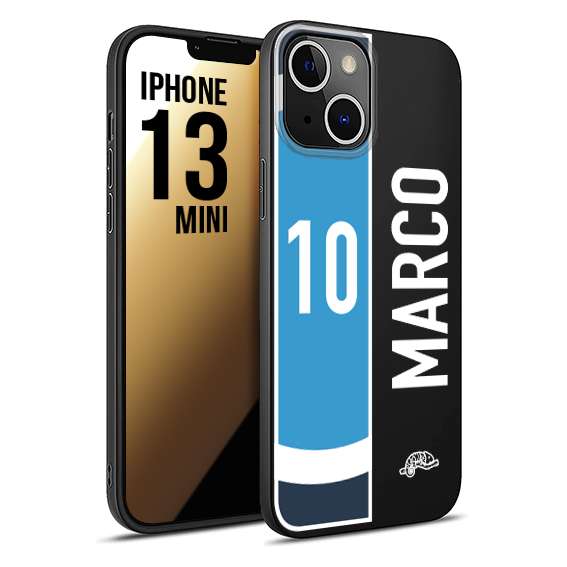 CUSTOMIZZA - Custodia cover nera morbida in tpu compatibile per iPhone 13 MINI personalizzata calcio football nome e numero calciatori biancoazzurri bianco celesti