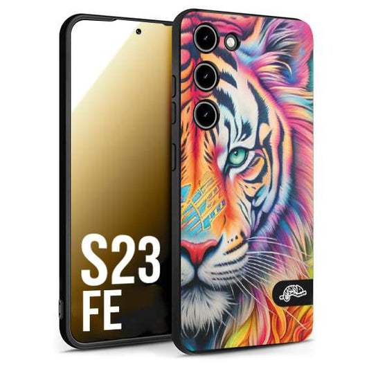 CUSTOMIZZA - Custodia cover nera morbida in tpu compatibile per Samsung S23 FE animali color tigre tiger viso colori vibranti disegnato schizzo