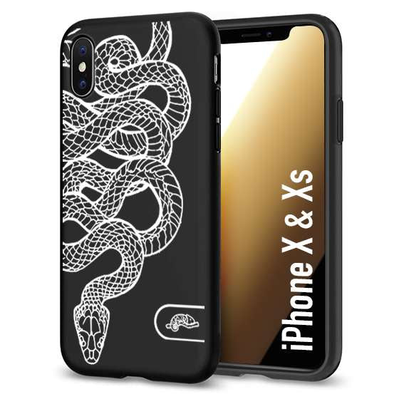 CUSTOMIZZA - Custodia cover nera morbida in tpu compatibile per iPhone X - Xs serpente snake bianco a rilievo disegnato tattoo tatuaggio