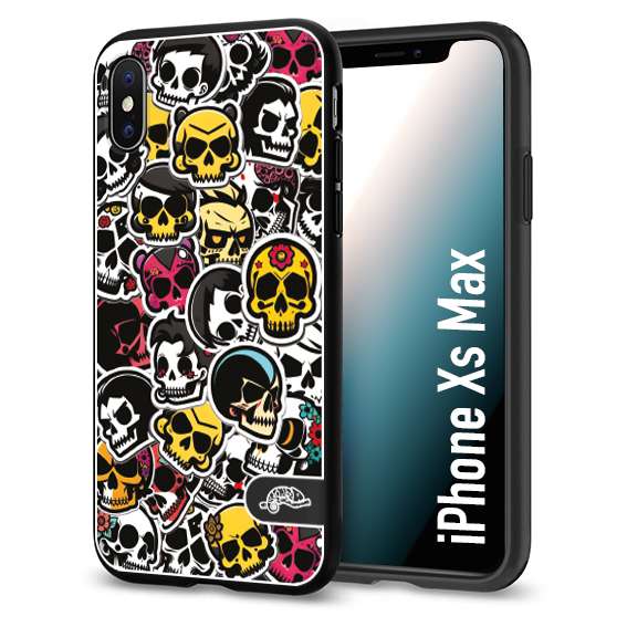 CUSTOMIZZA - Custodia cover nera morbida in tpu compatibile per iPhone Xs Max sticker bomb teschi colorati adesivi skulls skater snowboard