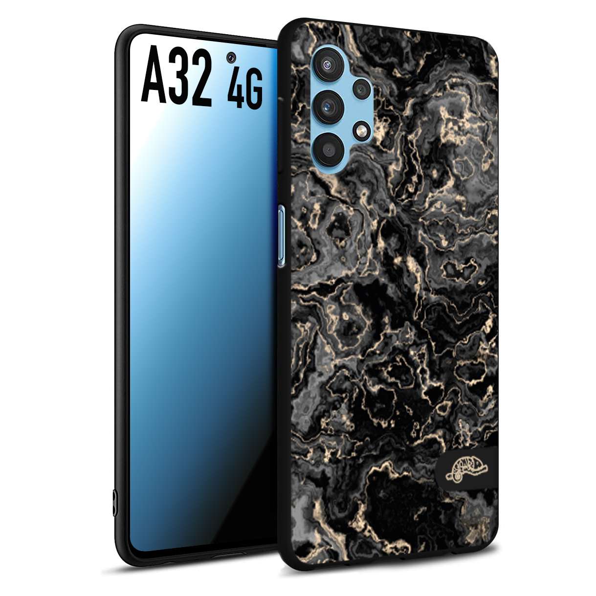 CUSTOMIZZA - Custodia cover nera morbida in tpu compatibile per Samsung A32 4G effetto marmo marble nero black venature dorato pietra