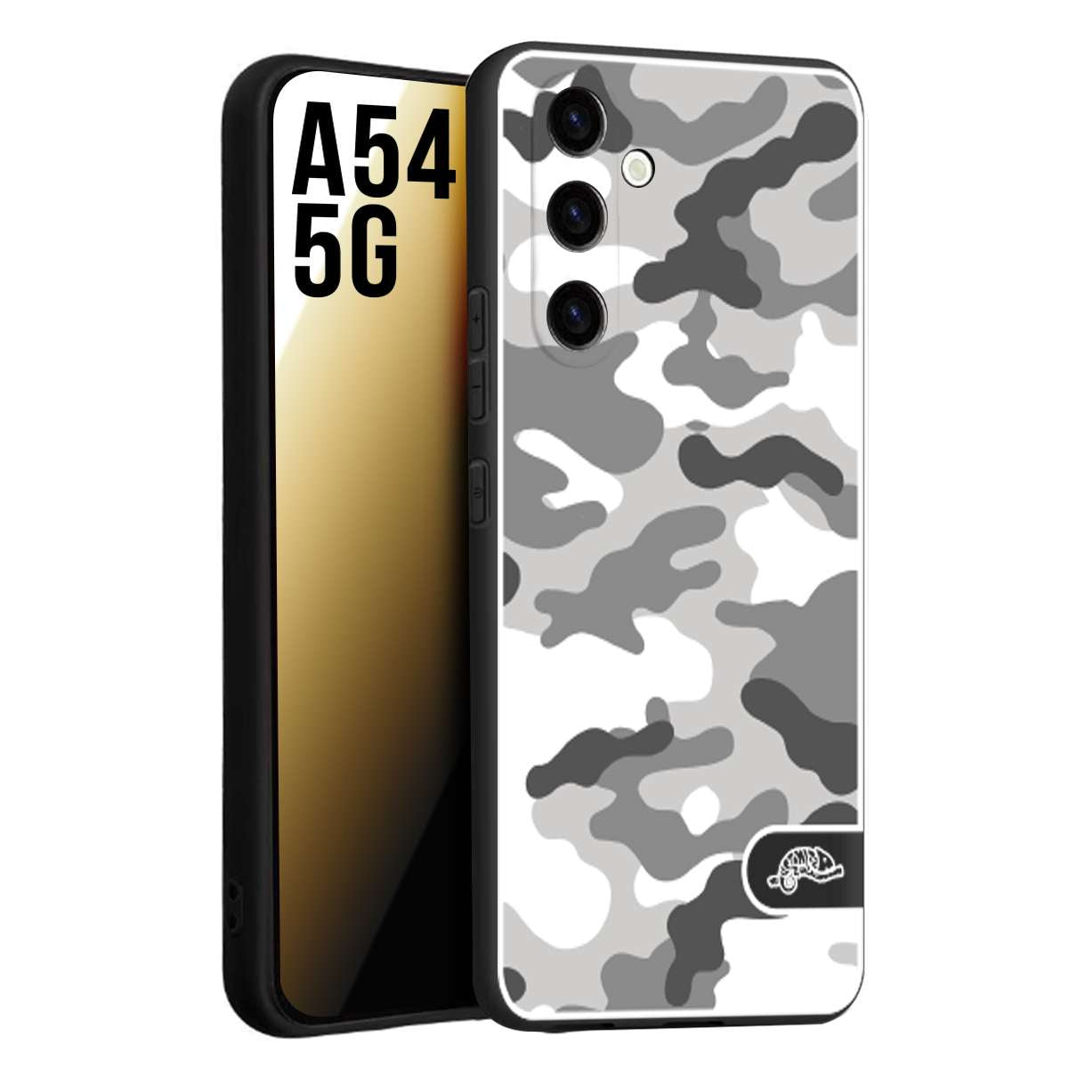 CUSTOMIZZA - Custodia cover nera morbida in tpu compatibile per Samsung A54 5G camouflage mimetico militare bianco white