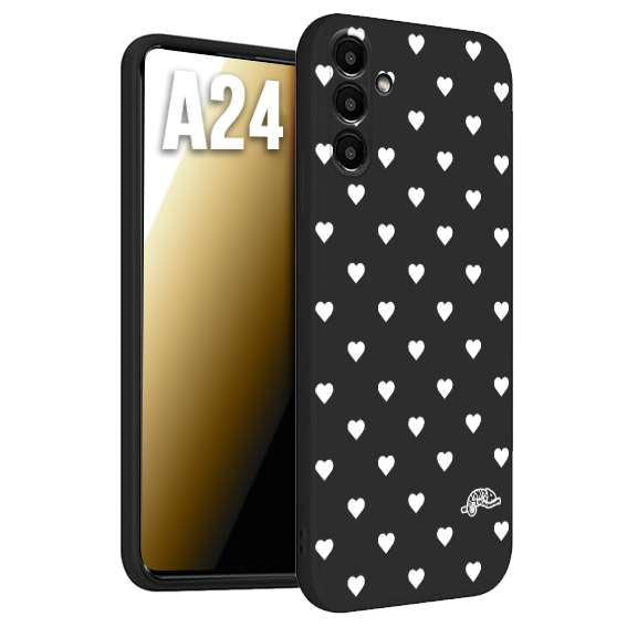 CUSTOMIZZA - Custodia cover nera morbida in tpu compatibile per Samsung A24 cuori pois bianchi donna pin up vintage