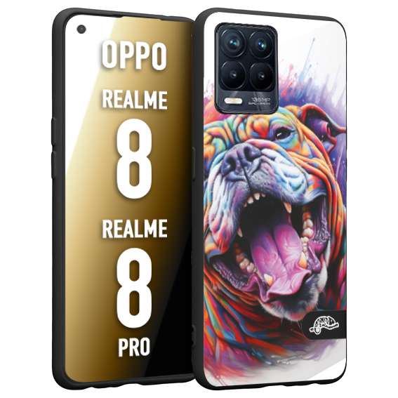 CUSTOMIZZA - Custodia cover nera morbida in tpu compatibile per Oppo Realme 8 - 8 PRO animali color bulldog cane dog colori vibranti disegnato schizzo