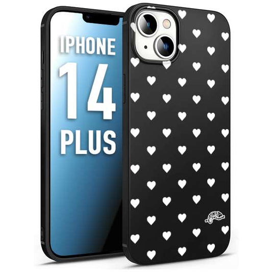 CUSTOMIZZA - Custodia cover nera morbida in tpu compatibile per iPhone 14 PLUS cuori pois bianchi donna pin up vintage