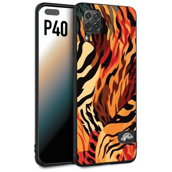 CUSTOMIZZA - Custodia cover nera morbida in tpu compatibile per Huawei P40 leopardato maculato tigrato tiger colorata gialla rossa arancio